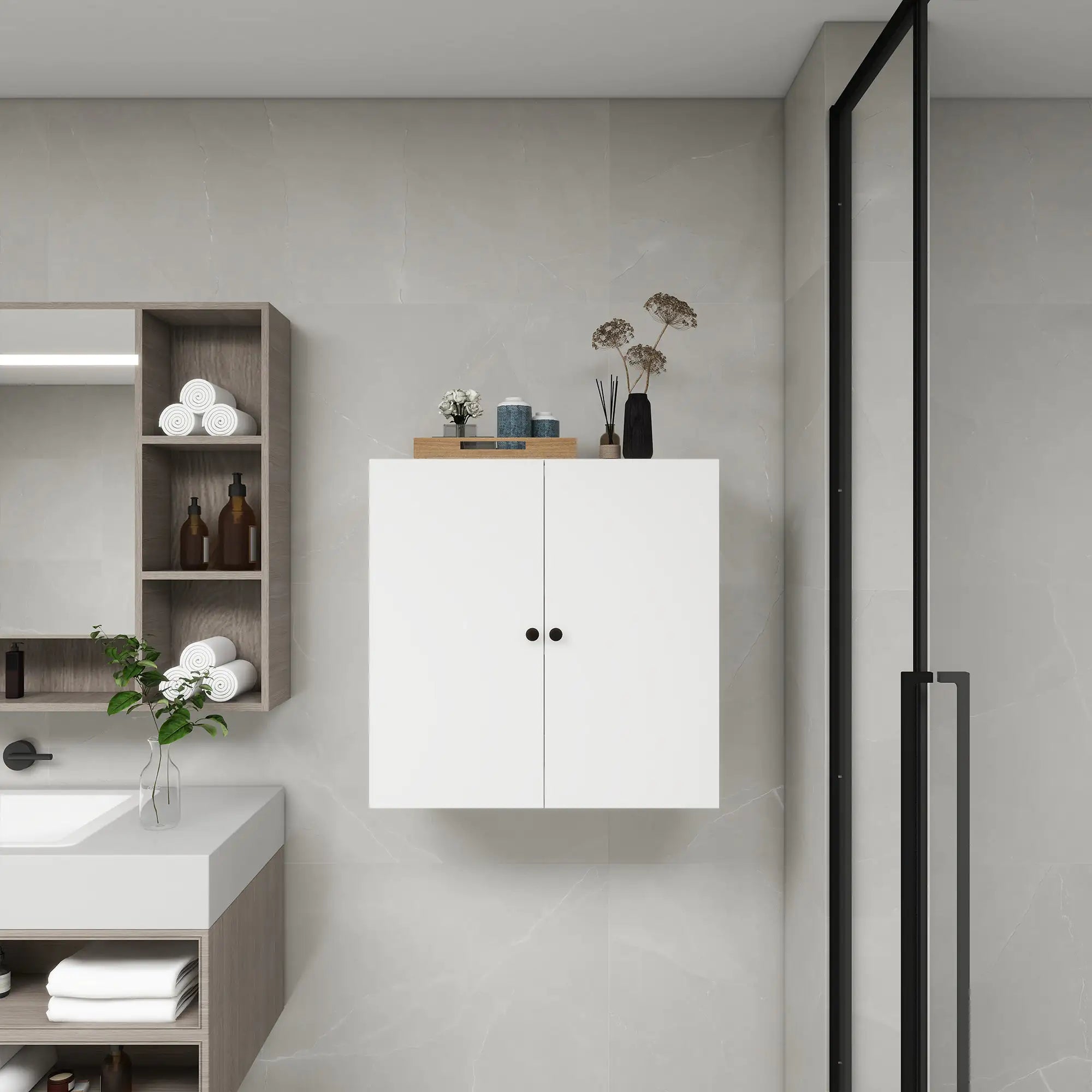 C2 Closet Shelves for bathroom,Wooden Closet System Modular With 2 Doors Shelves Wall Mount Organizer Modern Shelving for Walk in Closet Organization Bedroom Built in Clothes Storage 31.49''W x 16.04''D x 31.49''H Pi-Mart