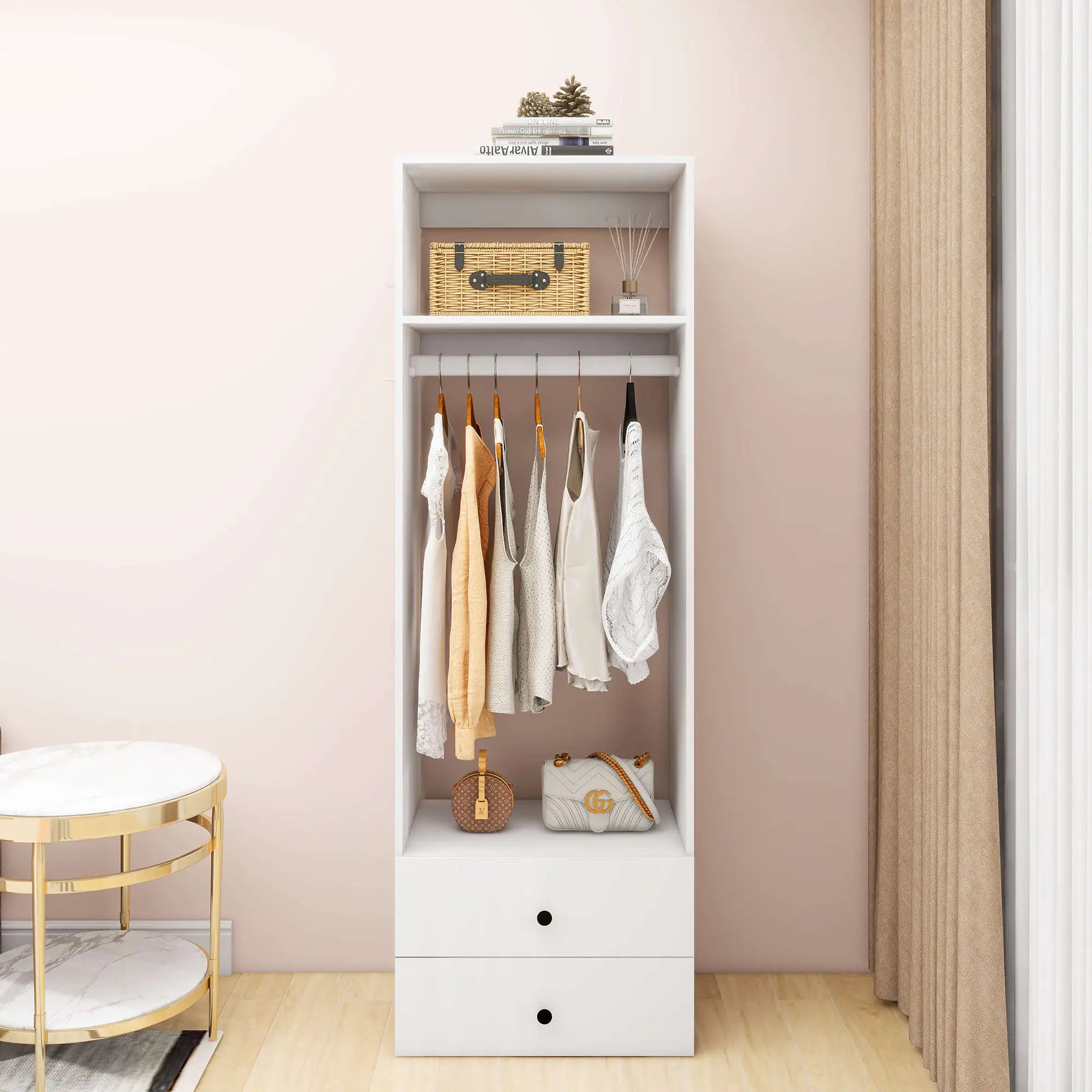 A2 Modular Wooden Closet Organizer System,Clothes Organizer, Closet System with 1 Closet Shelves, Closet Organizer System with 2 Closet Drawers for Clothes Storage, Walk in Closet Organizers and Storage, Closet(24"W x 16"D x 71"H) Pi-Mart