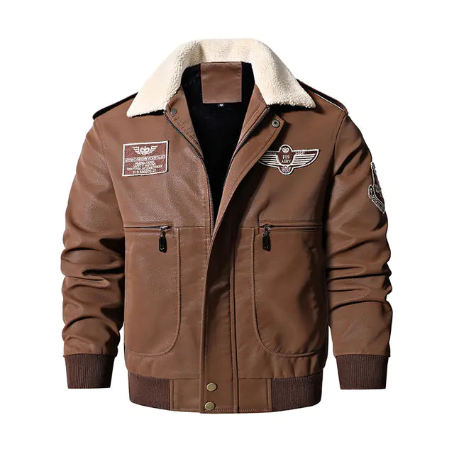 Men's Vintage Brown Bomber Leather Jacket for Winter Pi-Mart