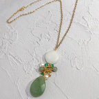 Jade Sea Glass Pendant Necklace Gold Chain Drop Green Pearl