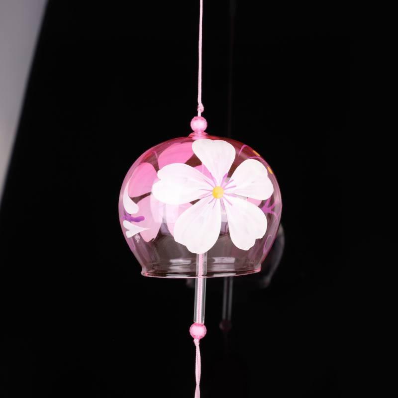 Japan Style Hand-paint Sakura Glass Wind Chimes Creative Gifts Painted Window & Door Hanging Bells Decorations Hanging Wind Chime Pendant Label Chimes Wind Bells Gift For Mom Home Stevvex
