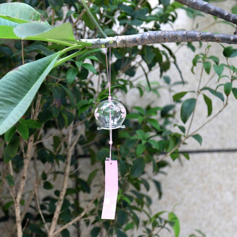 Japan Style Hand-paint Sakura Glass Wind Chimes Creative Gifts Painted Window & Door Hanging Bells Decorations Hanging Wind Chime Pendant Label Chimes Wind Bells Gift For Mom Home Stevvex