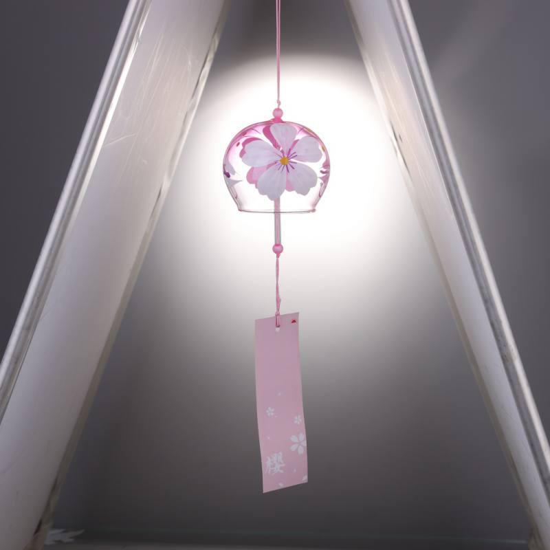 Japan Style Hand-paint Sakura Glass Wind Chimes Creative Gifts Painted Window & Door Hanging Bells Decorations Hanging Wind Chime Pendant Label Chimes Wind Bells Gift For Mom Home Stevvex