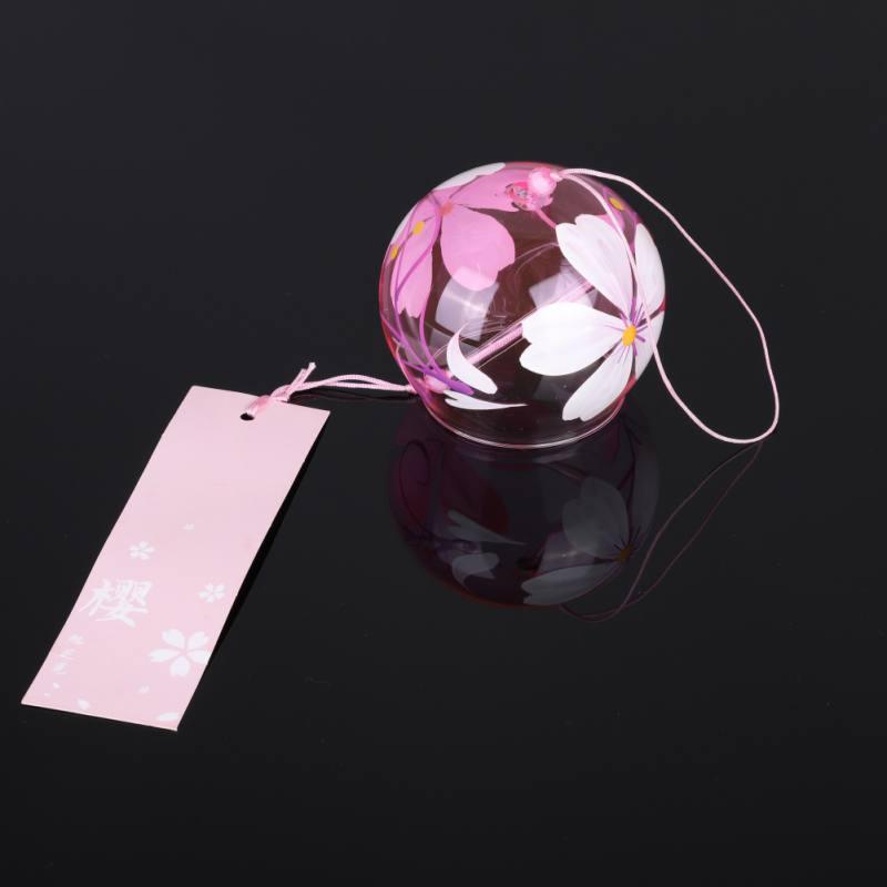 Japan Style Hand-paint Sakura Glass Wind Chimes Creative Gifts Painted Window & Door Hanging Bells Decorations Hanging Wind Chime Pendant Label Chimes Wind Bells Gift For Mom Home Stevvex