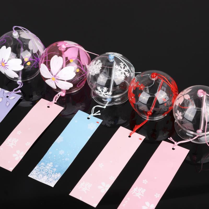Japan Style Hand-paint Sakura Glass Wind Chimes Creative Gifts Painted Window & Door Hanging Bells Decorations Hanging Wind Chime Pendant Label Chimes Wind Bells Gift For Mom Home Stevvex