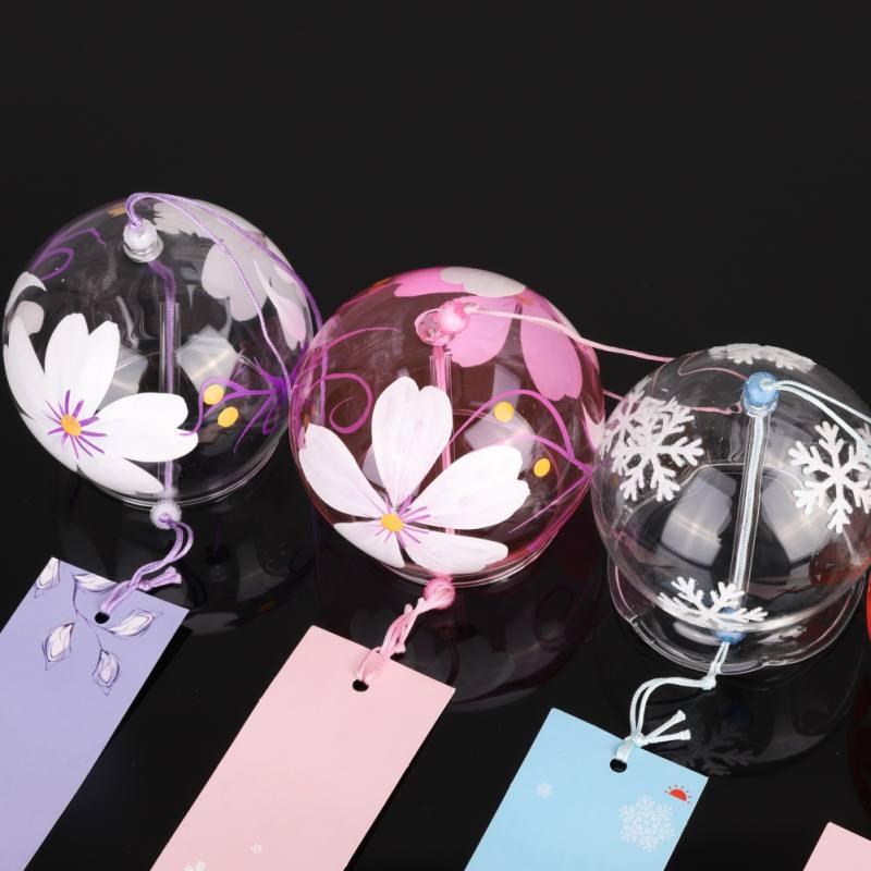 Japan Style Hand-paint Sakura Glass Wind Chimes Creative Gifts Painted Window & Door Hanging Bells Decorations Hanging Wind Chime Pendant Label Chimes Wind Bells Gift For Mom Home Stevvex