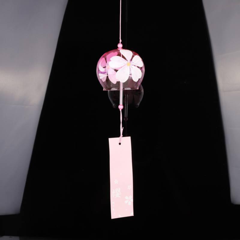 Japan Style Hand-paint Sakura Glass Wind Chimes Creative Gifts Painted Window & Door Hanging Bells Decorations Hanging Wind Chime Pendant Label Chimes Wind Bells Gift For Mom Home Stevvex