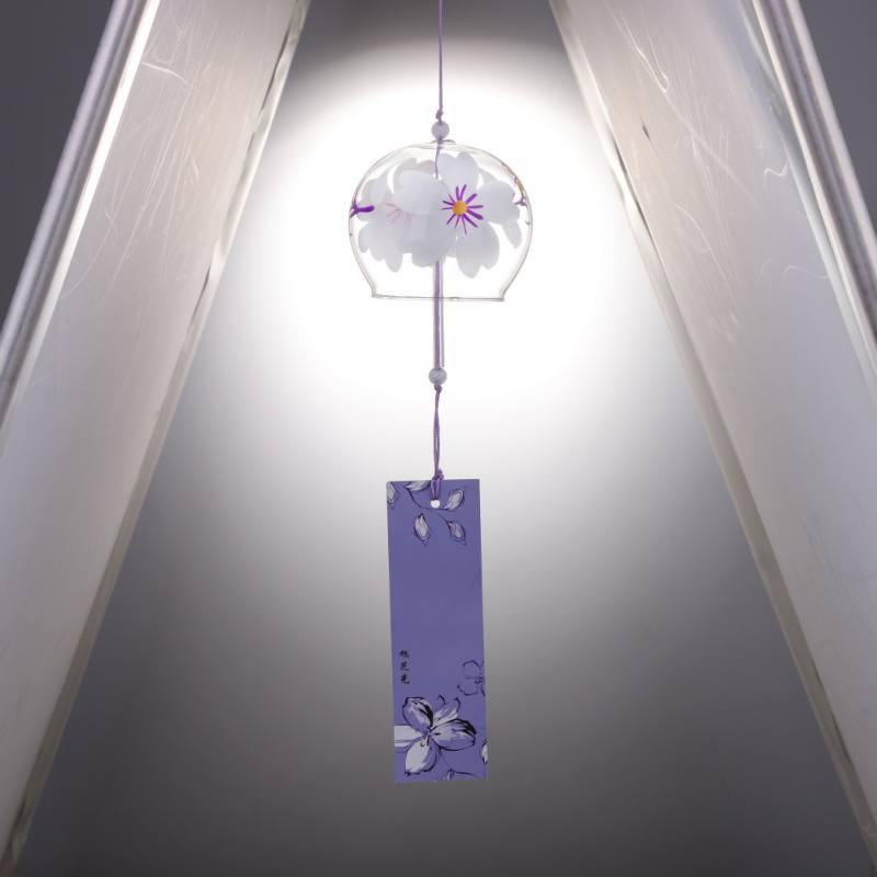 Japan Style Hand-paint Sakura Glass Wind Chimes Creative Gifts Painted Window & Door Hanging Bells Decorations Hanging Wind Chime Pendant Label Chimes Wind Bells Gift For Mom Home Stevvex