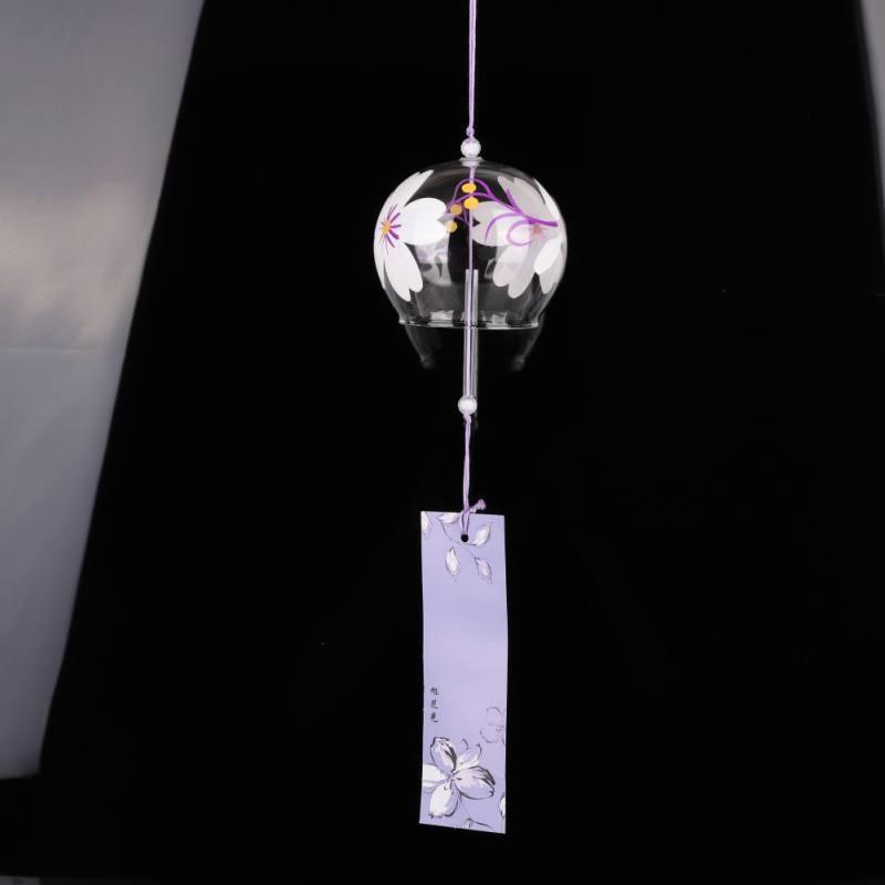 Japan Style Hand-paint Sakura Glass Wind Chimes Creative Gifts Painted Window & Door Hanging Bells Decorations Hanging Wind Chime Pendant Label Chimes Wind Bells Gift For Mom Home Stevvex
