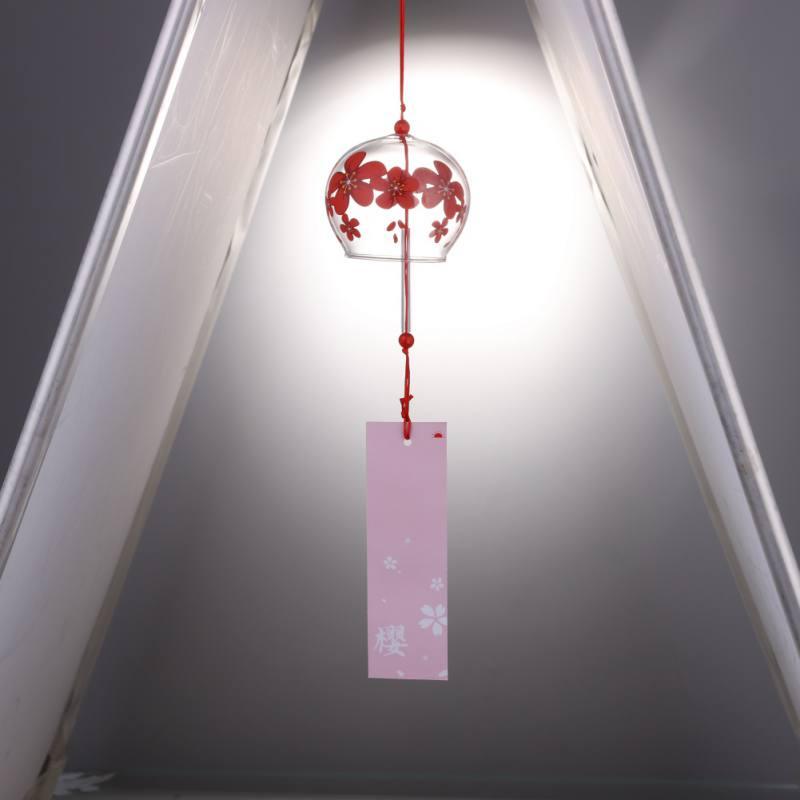 Japan Style Hand-paint Sakura Glass Wind Chimes Creative Gifts Painted Window & Door Hanging Bells Decorations Hanging Wind Chime Pendant Label Chimes Wind Bells Gift For Mom Home Stevvex