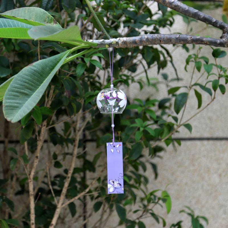 Japan Style Hand-paint Sakura Glass Wind Chimes Creative Gifts Painted Window & Door Hanging Bells Decorations Hanging Wind Chime Pendant Label Chimes Wind Bells Gift For Mom Home Stevvex