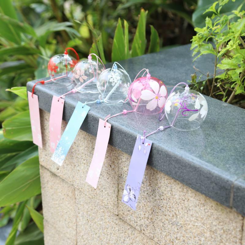 Japan Style Hand-paint Sakura Glass Wind Chimes Creative Gifts Painted Window & Door Hanging Bells Decorations Hanging Wind Chime Pendant Label Chimes Wind Bells Gift For Mom Home Stevvex