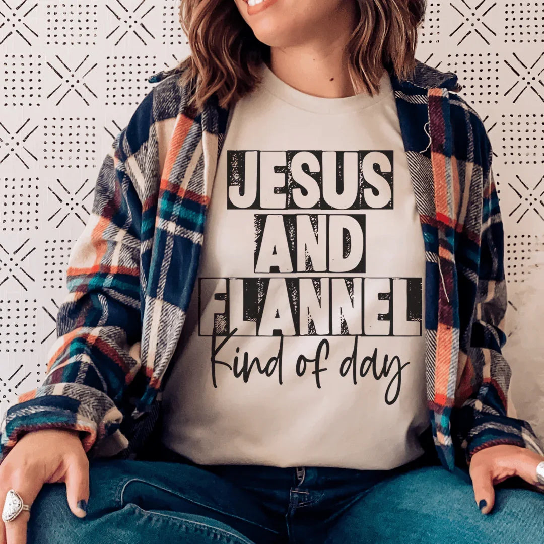 Jesus & Flannel Kind Of Day Tee Peachy Sunday