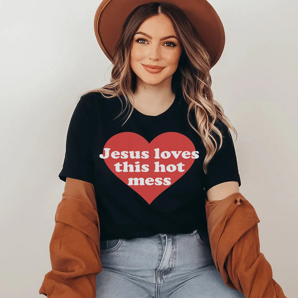 Jesus Loves This Hot Mess Tee Peachy Sunday