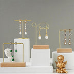 Jewelry Organizer Wooden Rack Bracelet Earring Holder Display Decoration Stand Earring Support Display Decoration Rack Small Jewelry Display Holder T-Shaped Iron Fashion Home Bracelet Pendant Jewelry Storage Shelf Stand for Woman Girls Stevvex