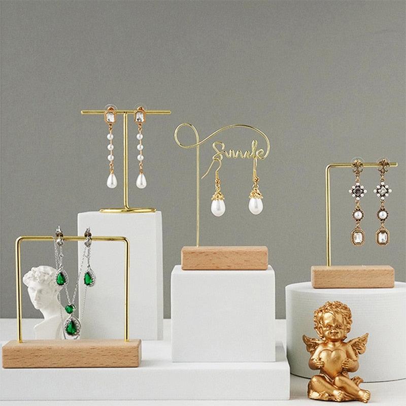 Jewelry Organizer Wooden Rack Bracelet Earring Holder Display Decoration Stand Earring Support Display Decoration Rack Small Jewelry Display Holder T-Shaped Iron Fashion Home Bracelet Pendant Jewelry Storage Shelf Stand for Woman Girls Stevvex