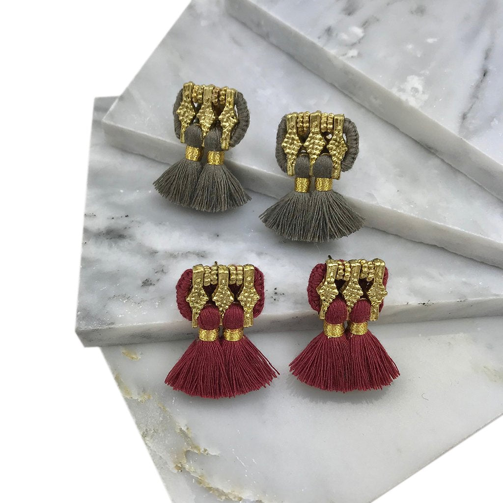 Jhumka Tassel Earrings Boho Handmade Cotton Tassels Zinc Alloy 4 Colors BandsCo Straps