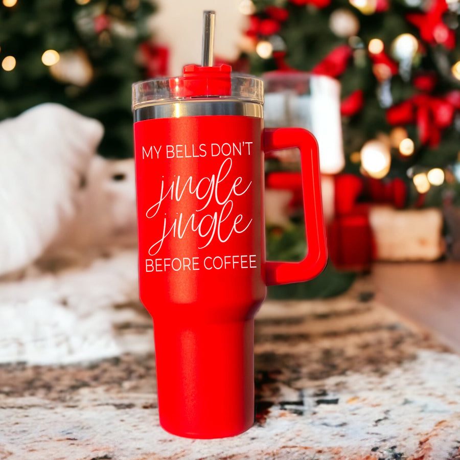 40oz Insulated Coffee Mug With Handle Lid Straw Funny Holiday Jingle Quote BandsCo Straps