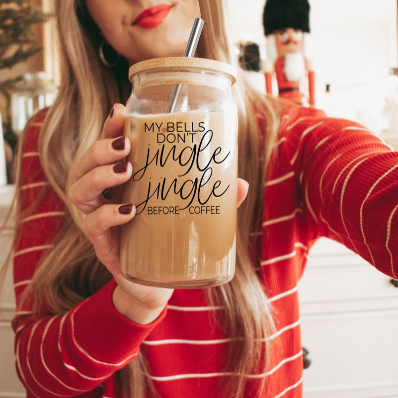 17oz Glass Tumbler With Bamboo Lid And Stainless Straws - Coffee Lover Gift BandsCo Straps