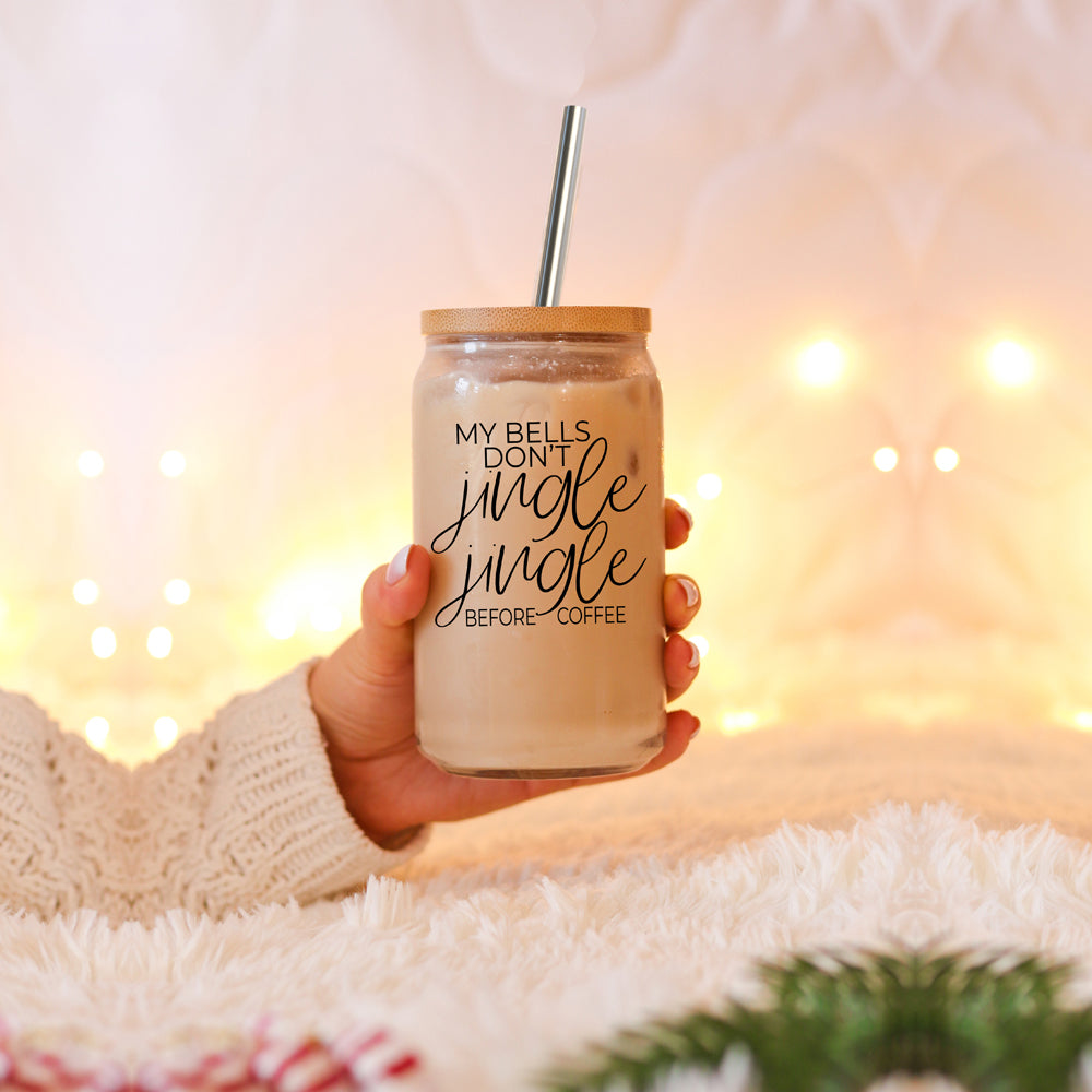 17oz Glass Tumbler With Bamboo Lid And Stainless Straws - Coffee Lover Gift BandsCo Straps