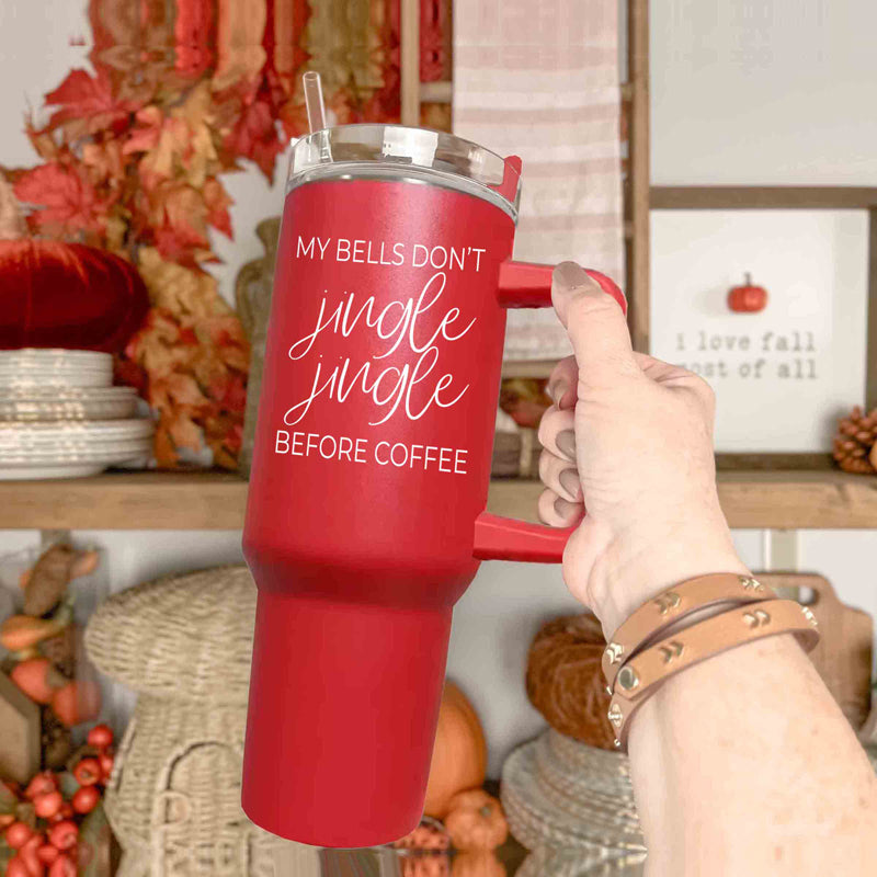40oz Insulated Coffee Mug With Handle Lid Straw Funny Holiday Jingle Quote BandsCo Straps