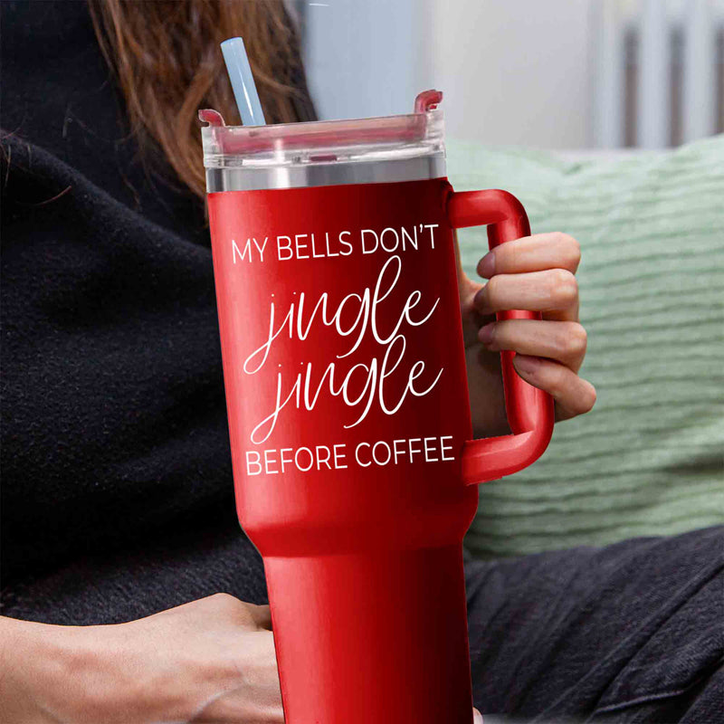 40oz Insulated Coffee Mug With Handle Lid Straw Funny Holiday Jingle Quote BandsCo Straps