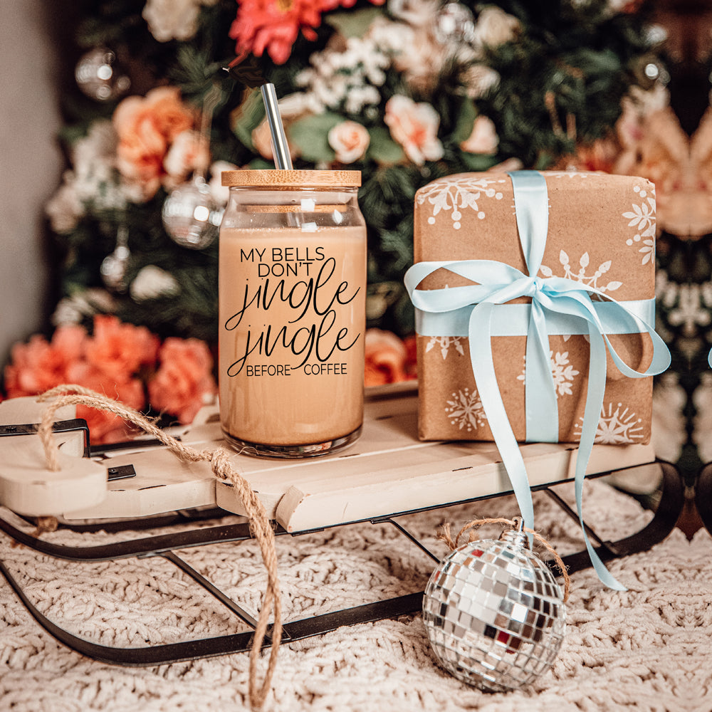 17oz Glass Tumbler With Bamboo Lid And Stainless Straws - Coffee Lover Gift BandsCo Straps