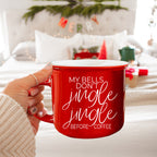 Jingle Jingle Ceramic Campfire Mug 14.5oz Red Or Green, Double Sided White Lettering, Microwave Safe
