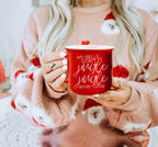 Jingle Jingle Ceramic Campfire Mug 14.5oz Red Or Green, Double Sided White Lettering, Microwave Safe