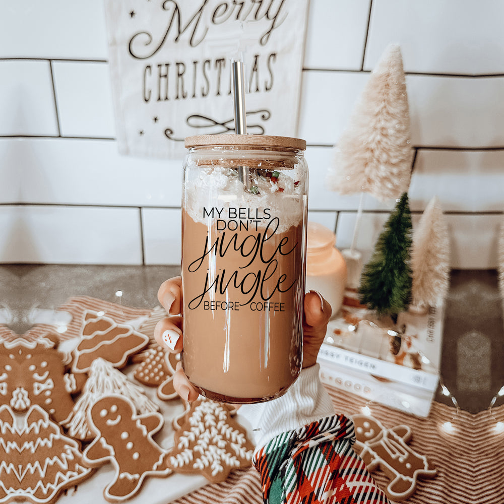 17oz Glass Tumbler With Bamboo Lid And Stainless Straws - Coffee Lover Gift BandsCo Straps