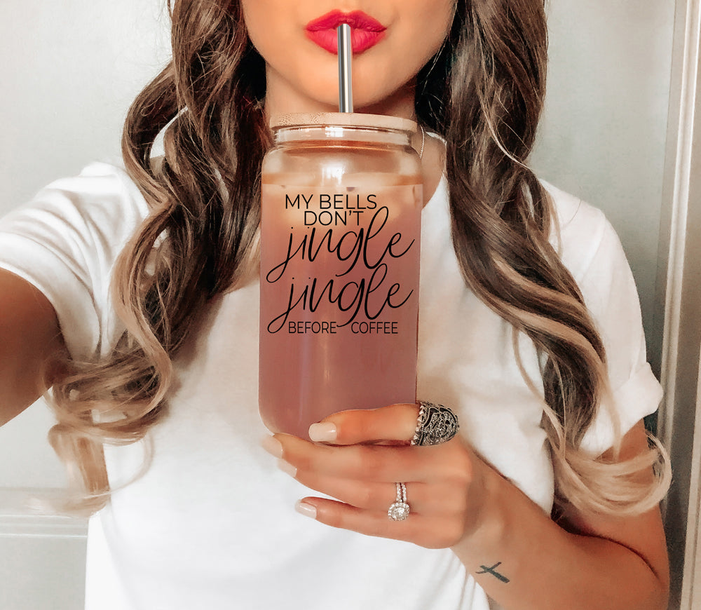 17oz Glass Tumbler With Bamboo Lid And Stainless Straws - Coffee Lover Gift BandsCo Straps