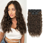 MORICHY Clip in Hair Extensions Clip ins Wavy Curly Clip in Hair Extensions Mermaid Waves Seamless Clip in Hair Extensions 4PCS Brown Hair Extensions 16 Synthetic Hair Pieces for Women Pi-Mart