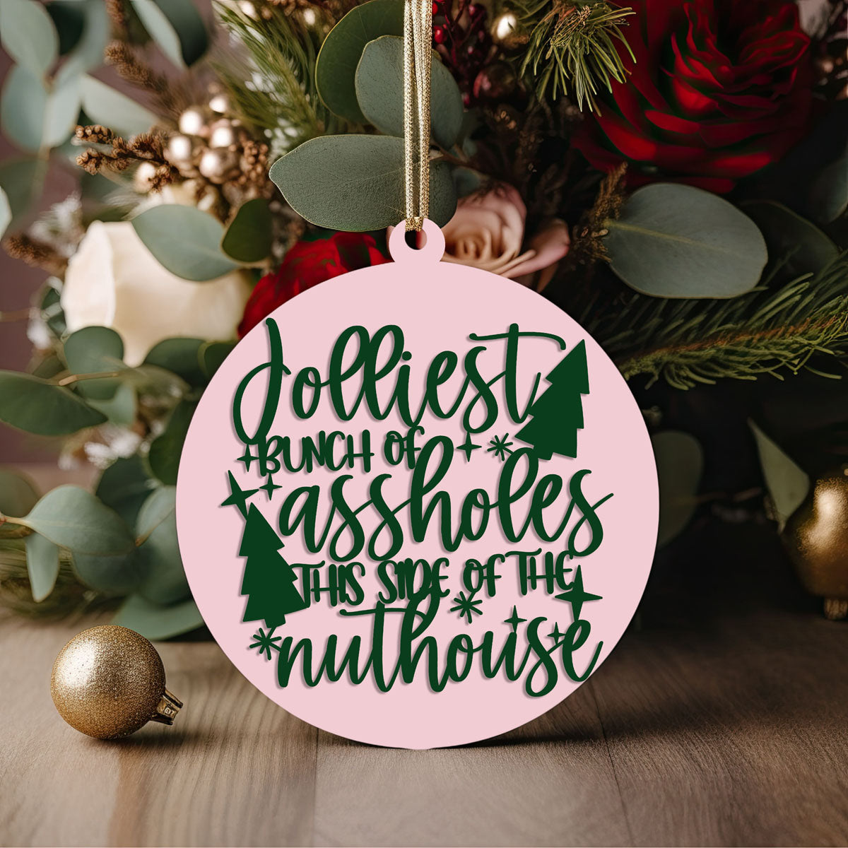 Imperfect Jolliest Handcrafted Wooden 3D Christmas Ornament Set Limited Edition Tree Decor BandsCo Straps