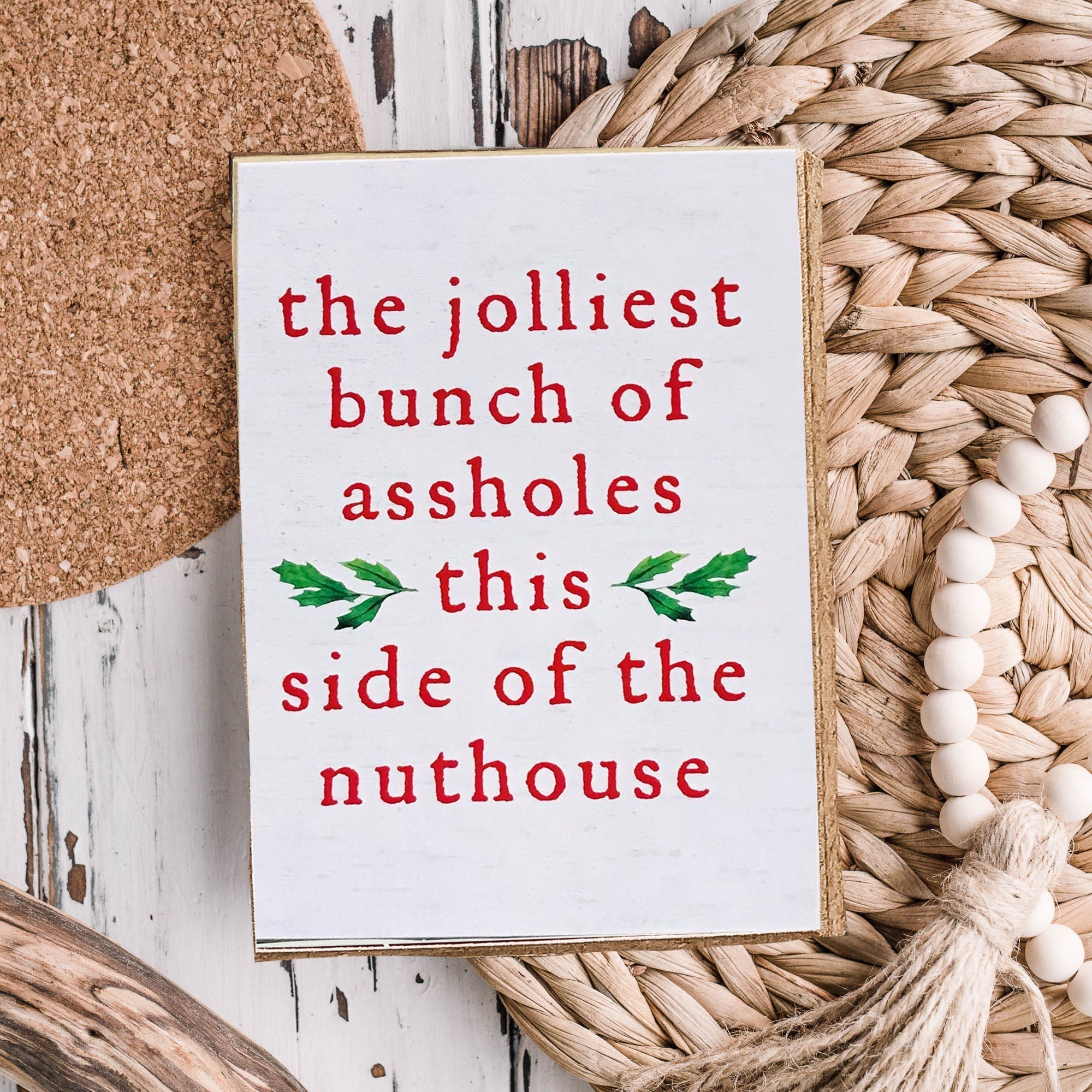 Jolliest Bunch Funny Christmas Sign Hilarious Holiday Wall Decor Gift For Home Parties And Mantel BandsCo Straps