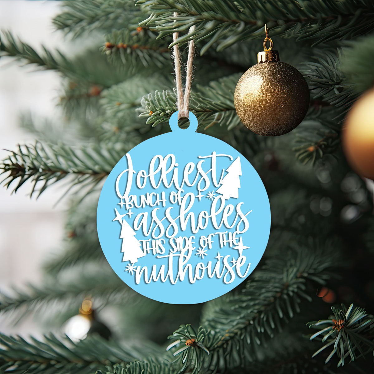 Imperfect Jolliest Handcrafted Wooden 3D Christmas Ornament Set Limited Edition Tree Decor BandsCo Straps