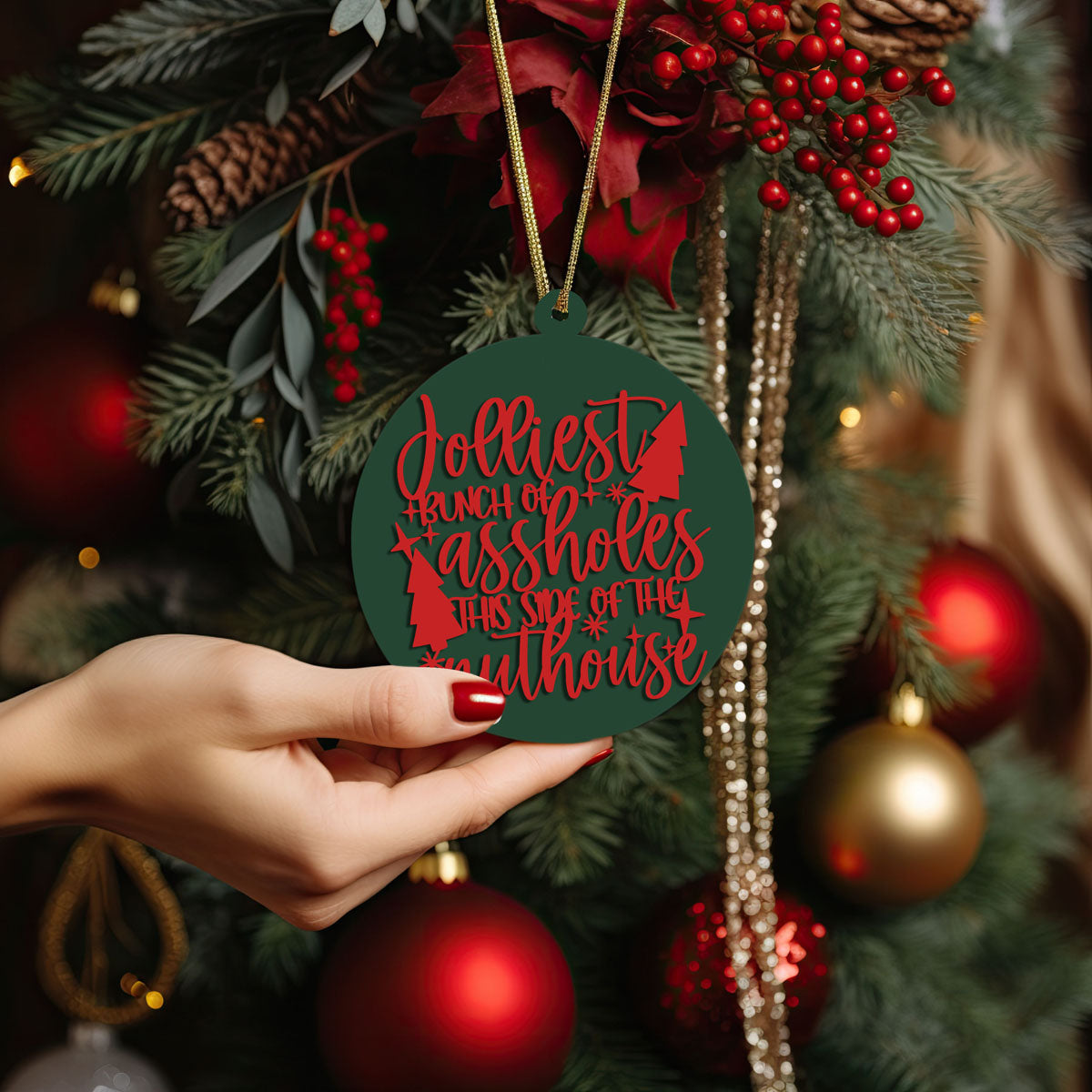 Imperfect Jolliest Handcrafted Wooden 3D Christmas Ornament Set Limited Edition Tree Decor BandsCo Straps
