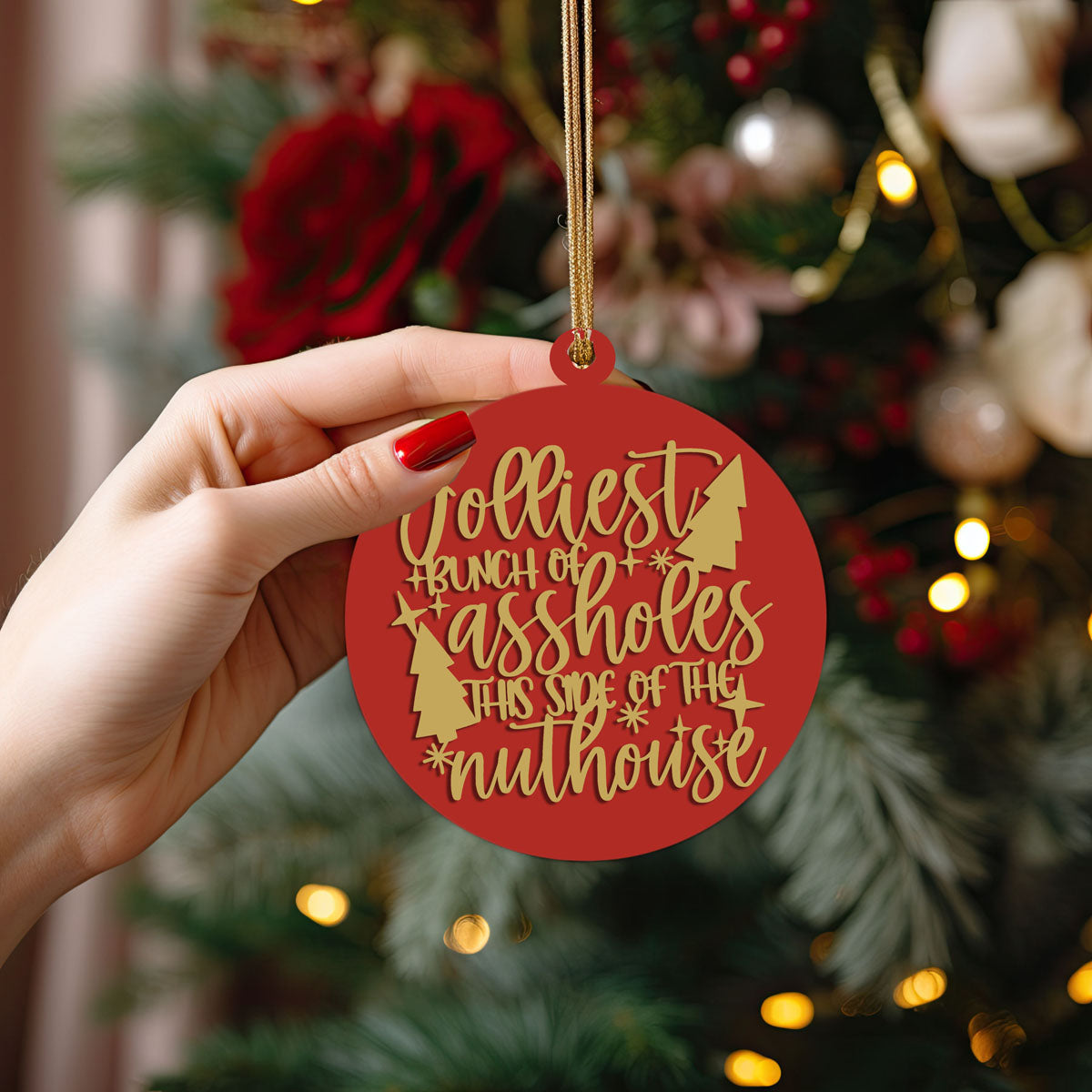 Imperfect Jolliest Handcrafted Wooden 3D Christmas Ornament Set Limited Edition Tree Decor BandsCo Straps