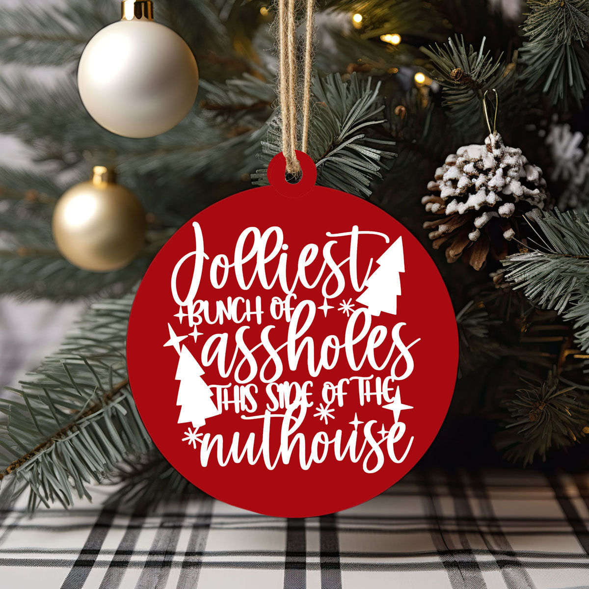 Imperfect Jolliest Handcrafted Wooden 3D Christmas Ornament Set Limited Edition Tree Decor BandsCo Straps