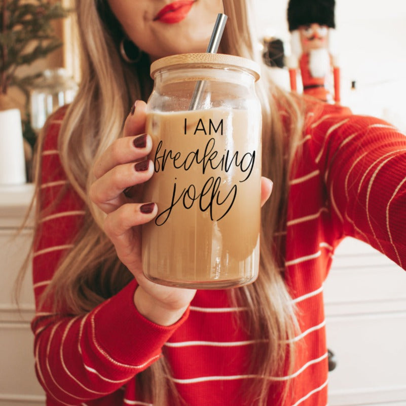 Freaking Jolly 17oz Tumbler With Bamboo Lid, 2 Stainless Straws And Cleaner BandsCo Straps