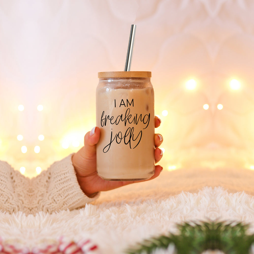 Freaking Jolly 17oz Tumbler With Bamboo Lid, 2 Stainless Straws And Cleaner BandsCo Straps
