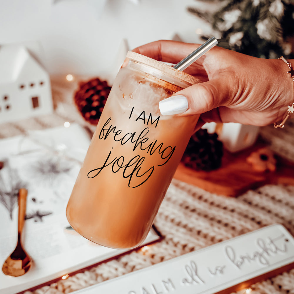 Freaking Jolly 17oz Tumbler With Bamboo Lid, 2 Stainless Straws And Cleaner BandsCo Straps