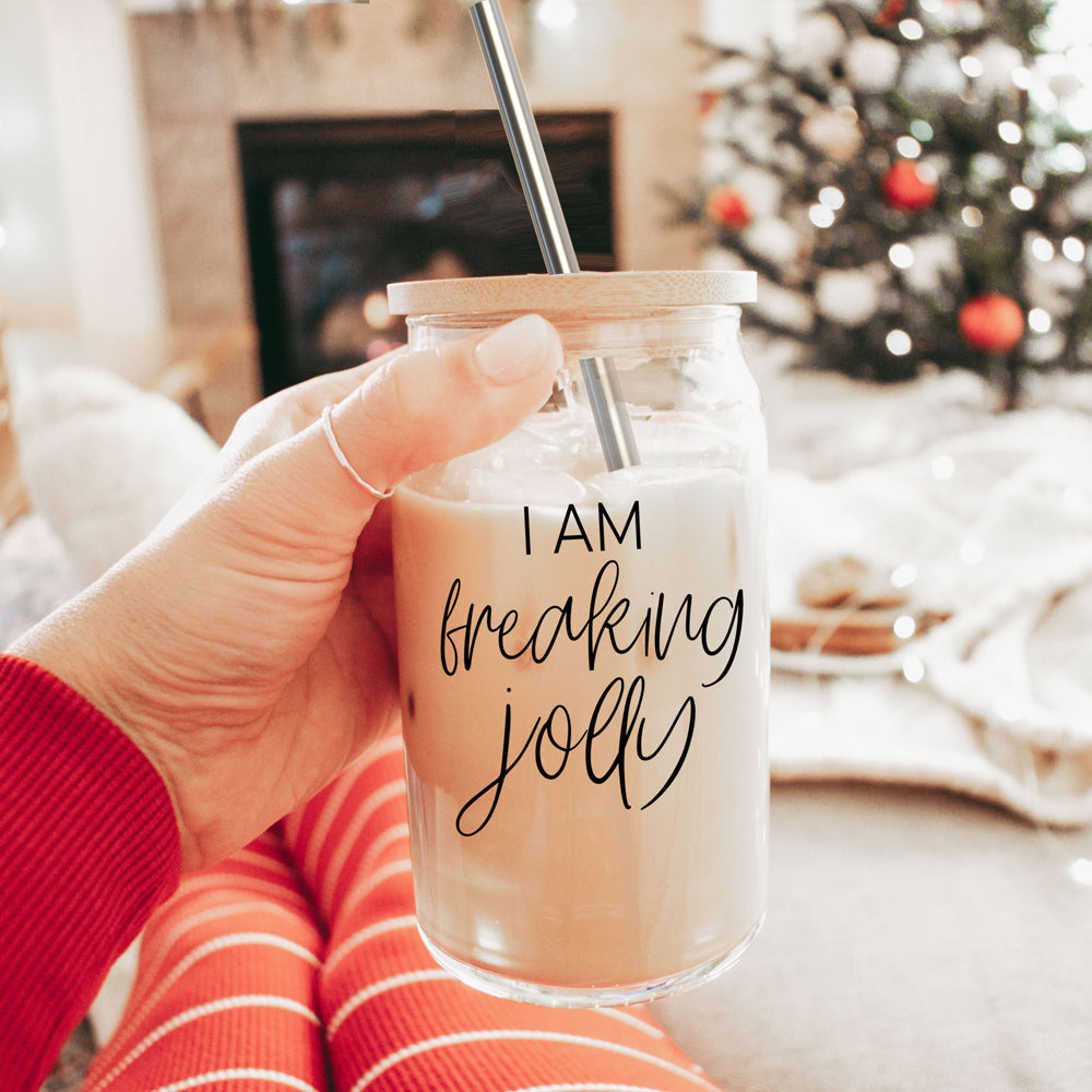 Freaking Jolly 17oz Tumbler With Bamboo Lid, 2 Stainless Straws And Cleaner BandsCo Straps