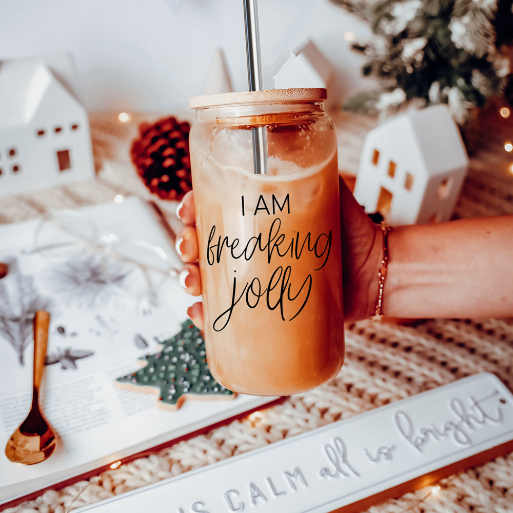 Freaking Jolly 17oz Tumbler With Bamboo Lid, 2 Stainless Straws And Cleaner BandsCo Straps