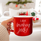 Freaking Jolly Ceramic Campfire Mug 14.5oz Red Or Green Double-Sided White Lettering Microwave Safe