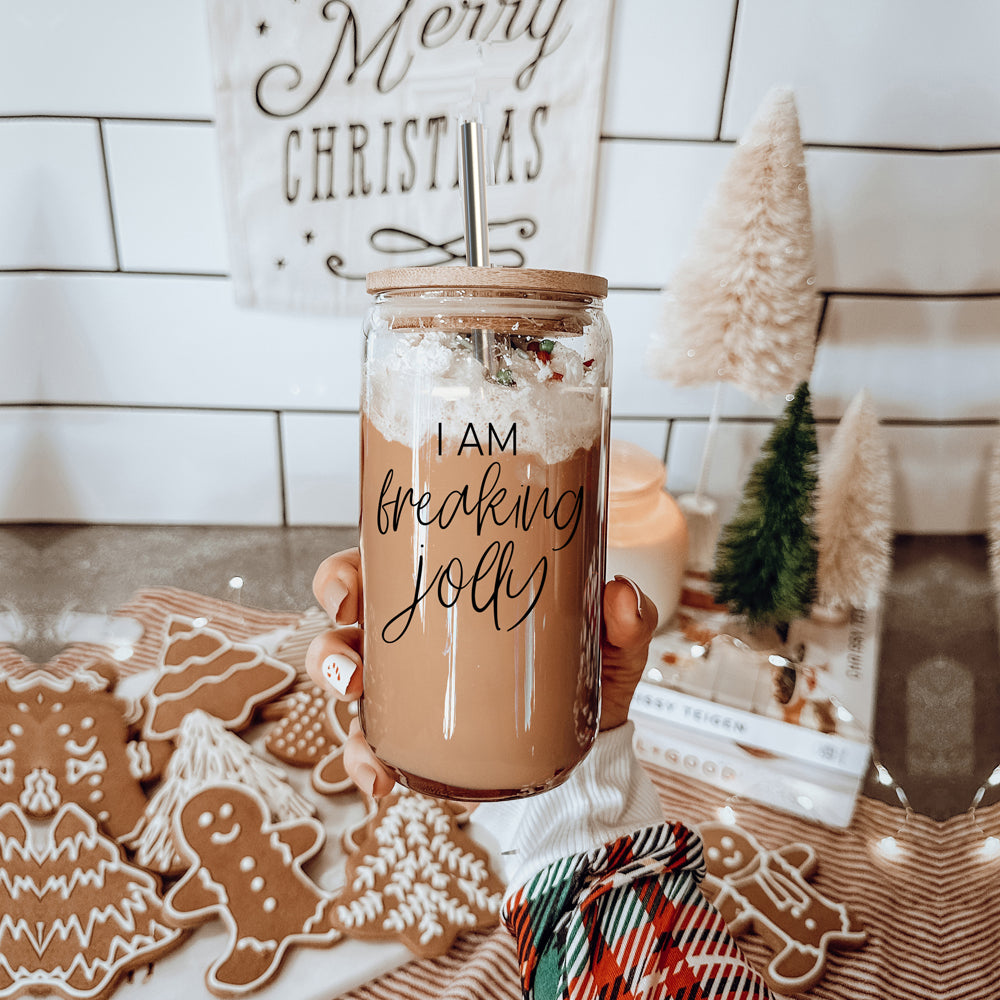 Freaking Jolly 17oz Tumbler With Bamboo Lid, 2 Stainless Straws And Cleaner BandsCo Straps