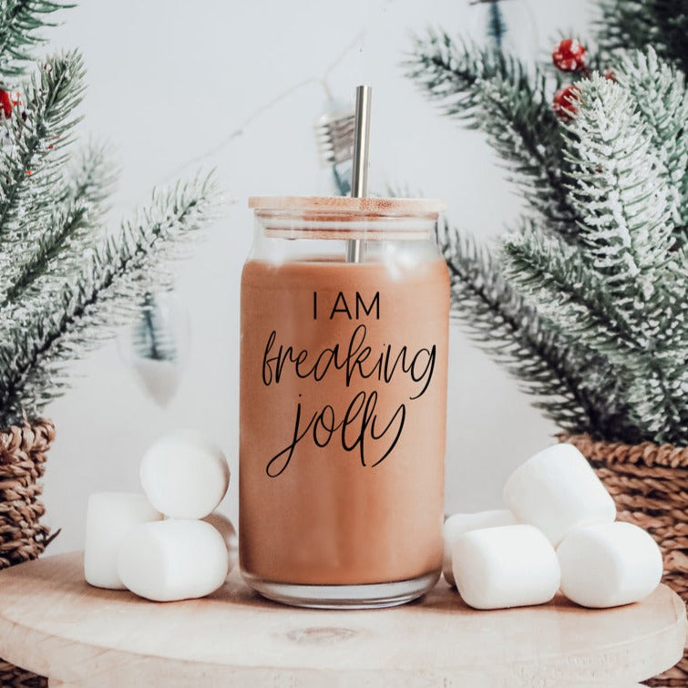 Freaking Jolly 17oz Tumbler With Bamboo Lid, 2 Stainless Straws And Cleaner BandsCo Straps