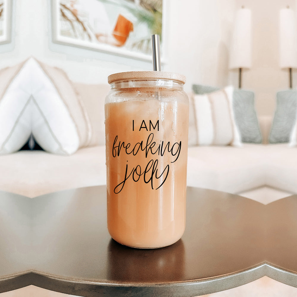 Freaking Jolly 17oz Tumbler With Bamboo Lid, 2 Stainless Straws And Cleaner BandsCo Straps