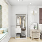302 Freestanding Closet System 71"H Closet System with Drawers, Wooden Wardrobe Closet Organizer System with Closet Drawers, clothes organizer Clothing Racks for Hanging Clothes with Closet Shelves Wall Mounted, White Pi-Mart