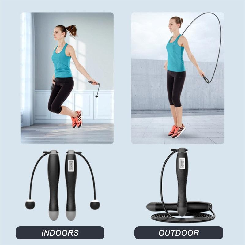 Jump Rope With Counter Adjustable Digital Counting Jumping Rope LCD Digital Counting Skipping Ropes Adjustable Weight Calories Time Setting With Sound Reminder Jump Ropes For Fitness Exercise Workout Gym Stevvex