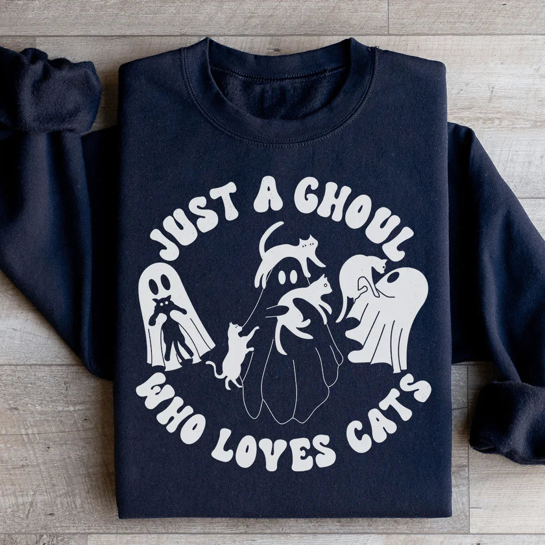 Just A Ghoul Who Loves Cats Sweatshirt Peachy Sunday